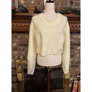 Urban Outfitters Cream Ribbed Cropped Crewneck Sweater Size Small